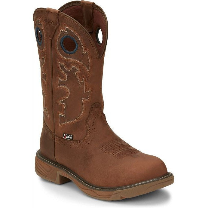 Justin Men's Rush 11" Round Toe Waterproof Western Work Boot -Brown- SE4332 - Overlook Boots