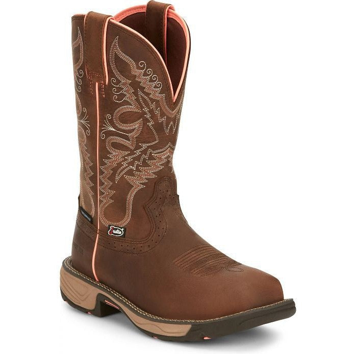 Justin Women's Rush 11" Composite Toe Waterproof Western Work Boot -Brown- SE4357 - Overlook Boots