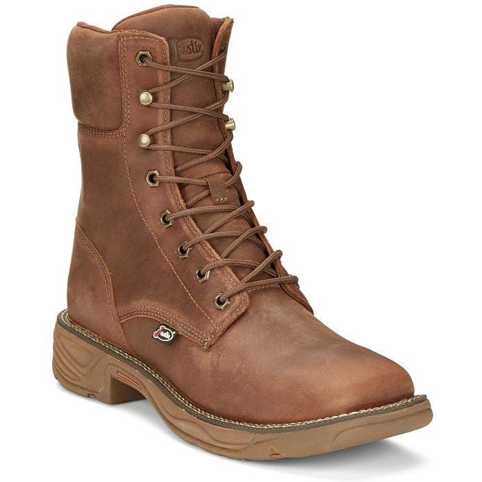 Justin Men's Rush 8" Waterproof Lace Up Western Work Boot -Brown- SE467 - Overlook Boots
