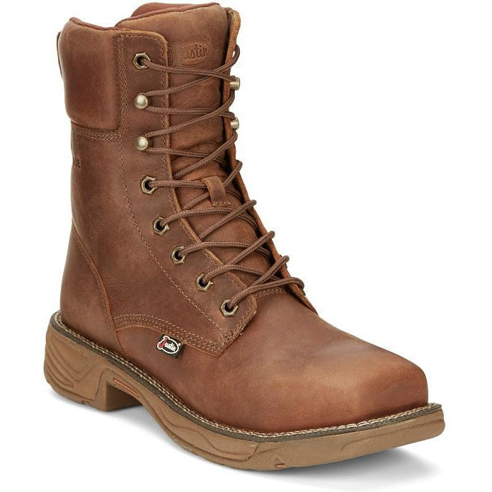 Justin Men's Rush 8" Nano Composite Toe Waterproof Western Work Boot -Brown- SE468 - Overlook Boots