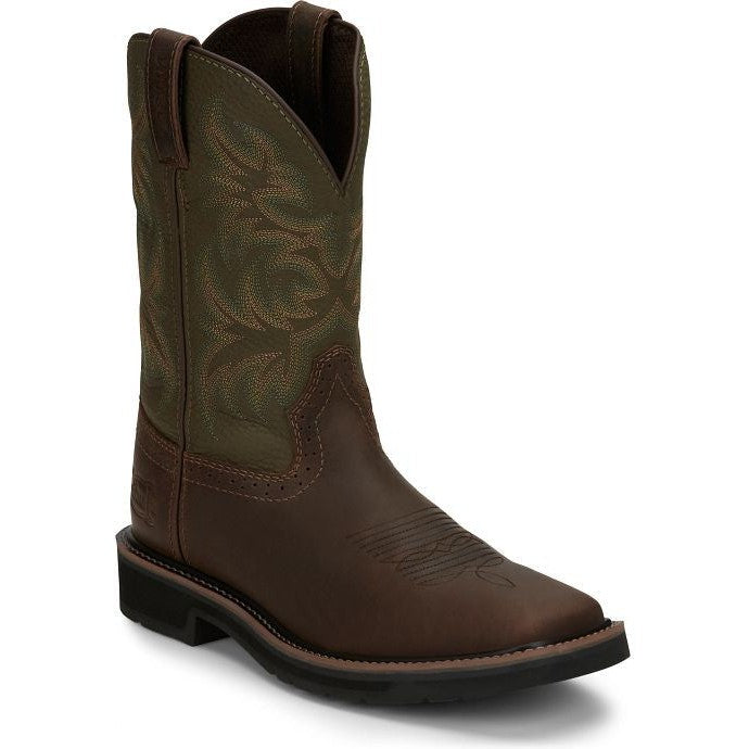 Justin Men's Driller 11" Square Toe Western Work Boot -Brown- SE4687  - Overlook Boots