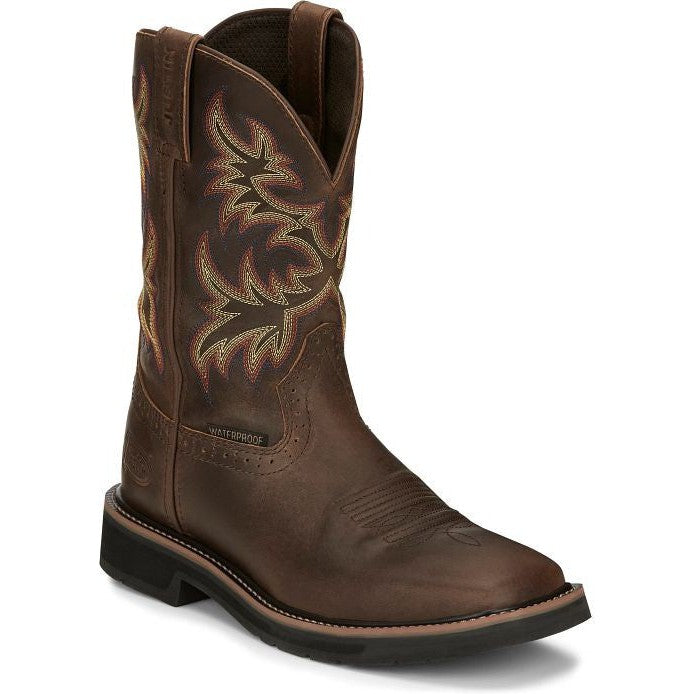 Justin Men's Driller 11" Waterproof Western Work Boot -Tan- SE4689  - Overlook Boots