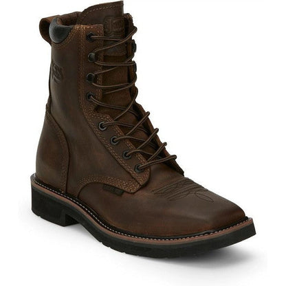 Justin Men's Pulley 8" Steel Toe Lace Up Western Work Boot -Brown- SE682  - Overlook Boots
