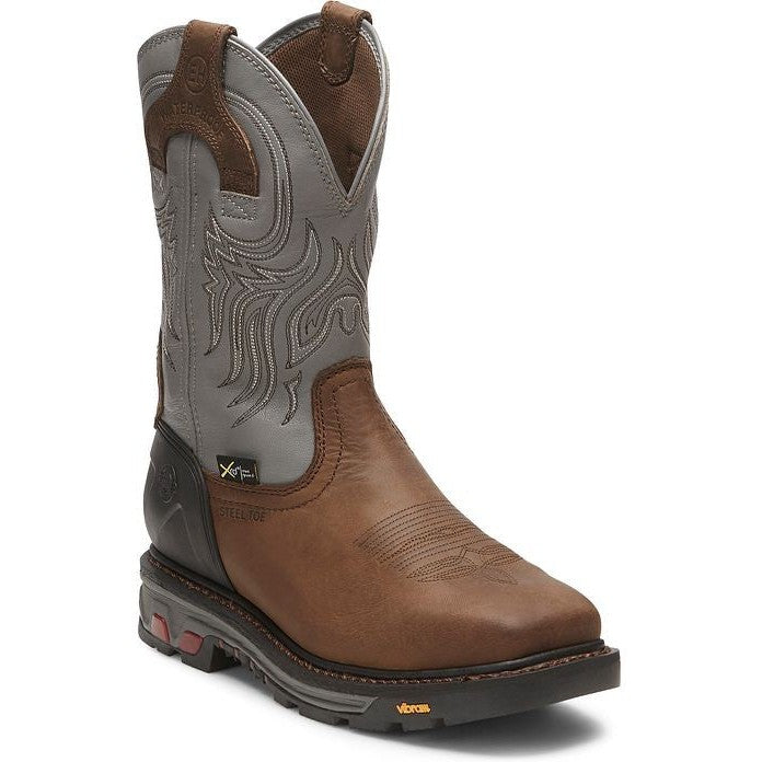 Justin Men's Tanker 11" Steel Toe Western Work Boot -Brown- WK2102  - Overlook Boots