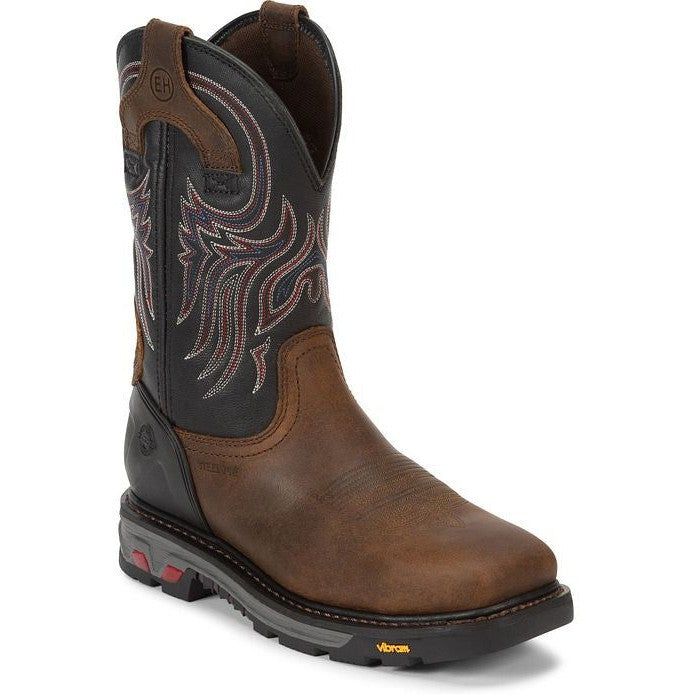 Justin Men's Tanker 11" Steel Toe Western Work Boot -Brown- WK2104  - Overlook Boots