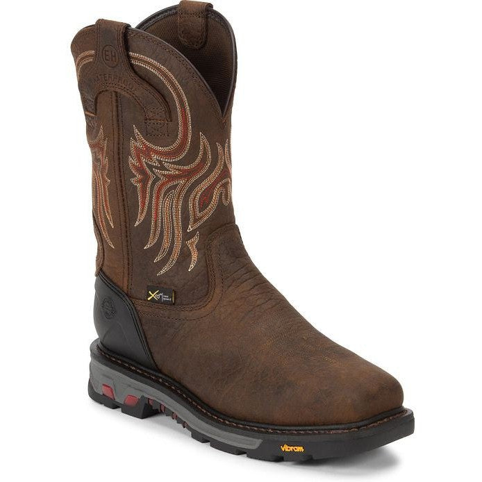 Justin Men's Driscoll 11" Steel Toe Metguard Western Work Boot -Brown- WK2112  - Overlook Boots