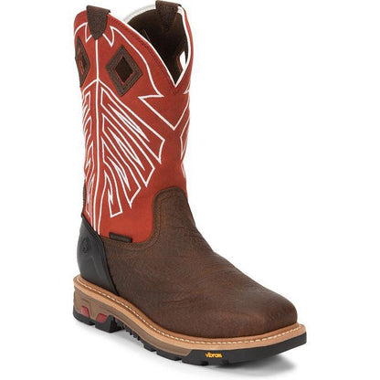 Justin Men's RoughNeck 12" Steel Toe Waterproof Western Work Boot -Brown- WK2115 - Overlook Boots