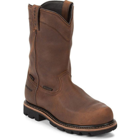 Justin Men's Pulley 10" Composite Toe Waterproof Western Work Boot -Brown- WK4630 - Overlook Boots