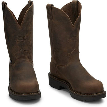 Justin Men's Balusters 11" Steel Toe Western USA Made Work Boot -Brown- 4445 - Overlook Boots