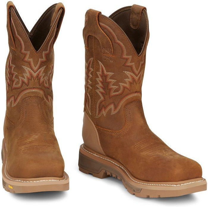 Justin Men's Montana 11" Nano Composite Toe Western Work Boot- Brown- CR2124 - Overlook Boots