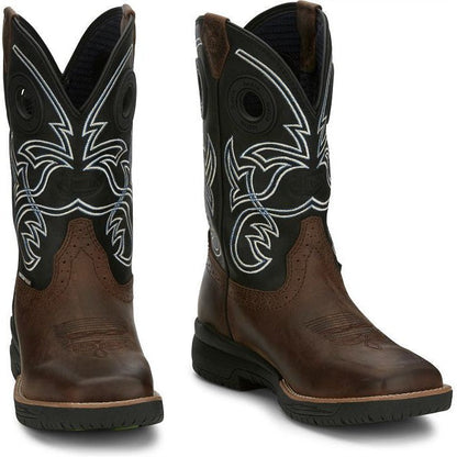 Justin Men's Nitread 11" Square Toe Waterproof Western Work Boot -Black- CR3205 - Overlook Boots