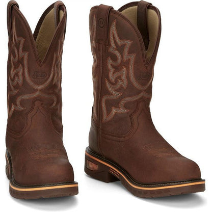Justin Men's Resistor 11" Composite Toe Waterproof Western Work Boot- Brown- CR4008 - Overlook Boots