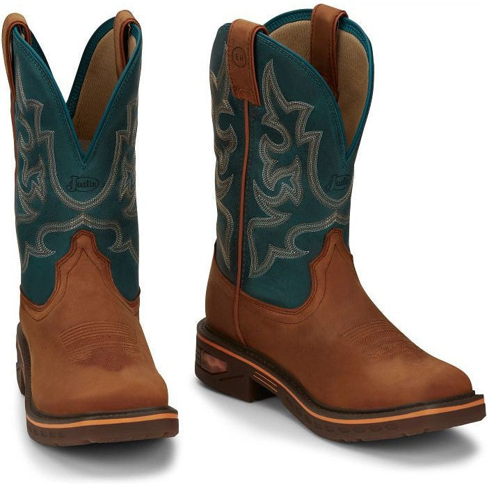 Justin Men's Resistor 11" Square Toe Western Work Boot -Blue- CR4009  - Overlook Boots