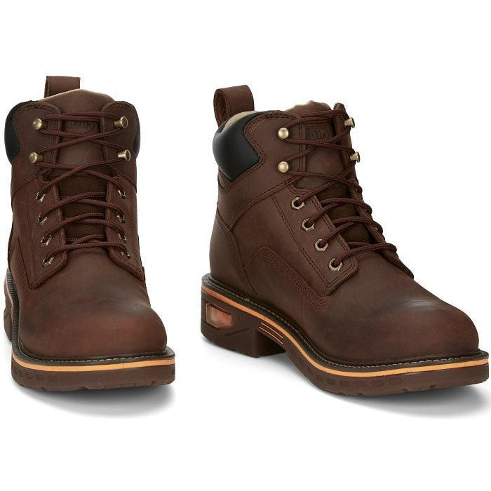 Justin Men's Resistor 6" Waterproof Lace Up Western Work Boot -Brown- CR401 - Overlook Boots