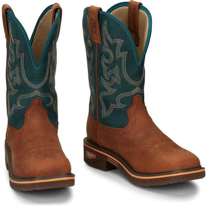 Justin Men's Resistor 11" Nano Composite Toe Western Work Boot -Blue - CR4010 - Overlook Boots