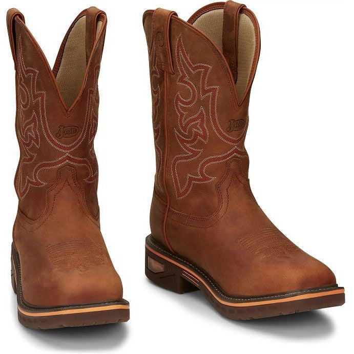 Justin Men's Resistor 11" Waterproof Western Work Boot -Brown- CR4011 - Overlook Boots
