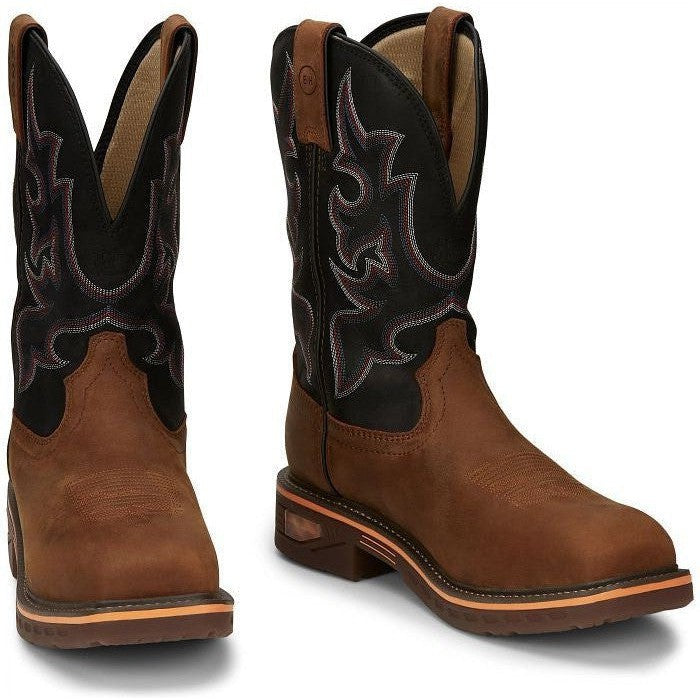 Justin Men's Resistor 11" Nano Composite Toe Western Work Boot -Brown- CR4012 - Overlook Boots