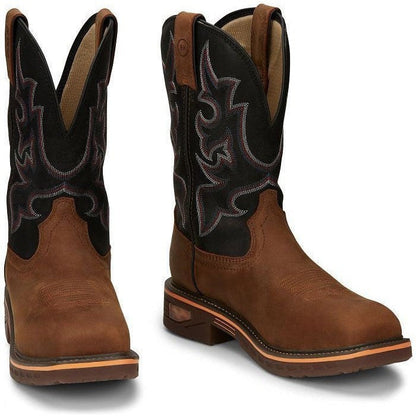 Justin Men's Resistor 11" Nano Composite Toe Western Work Boot -Brown- CR4012 - Overlook Boots
