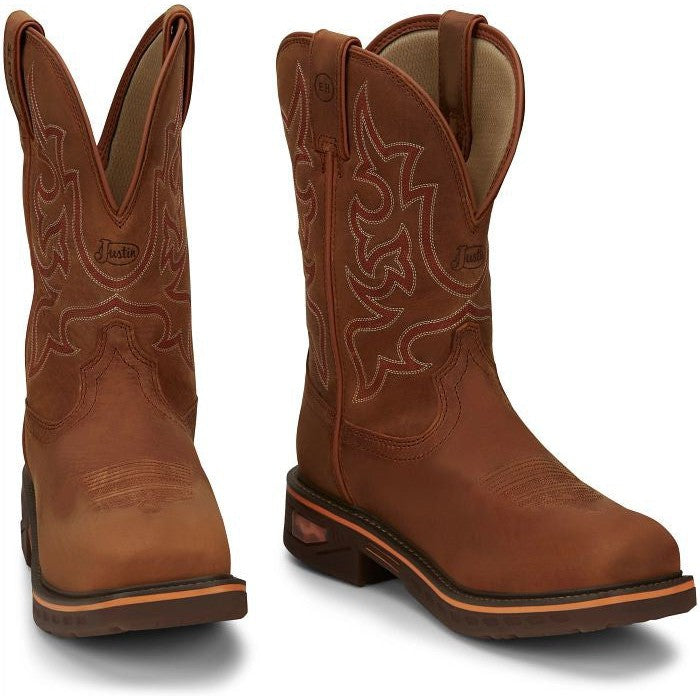 Justin Men's Resistor 11" Nano Composite Toe Western Work Boot -Brown- CR4016 - Overlook Boots