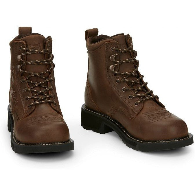 Justin Women's Katerina 6" Steel Toe Western Work Boot -Brown- GY985  - Overlook Boots