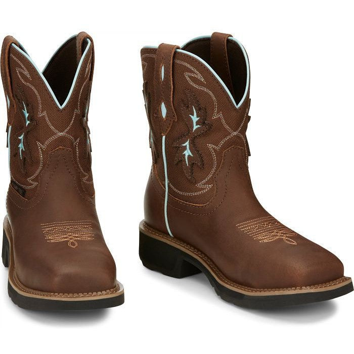 Justin Women's Chisel 8" Nano Composite Toe Western Work Boot -Brown- GY9960 - Overlook Boots