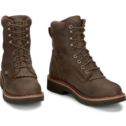 Justin Men's Rivot 8" Waterproof Lace Up Western Work Boot -Brown- OW440 - Overlook Boots