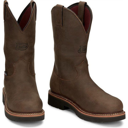 Justin Men's Carbide 11" Waterproof Steel Toe Western Work Boot -Brown- OW4458 - Overlook Boots