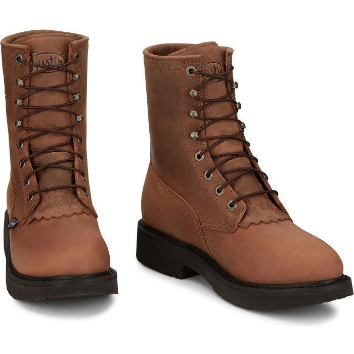 Justin Men's Livestock 8" Waterproof Lace Up Western Work Boot -Brown- OW604 - Overlook Boots