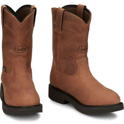Justin Men's Round Up 10" Waterproof Western Work Boot -Brown- OW6604 - Overlook Boots