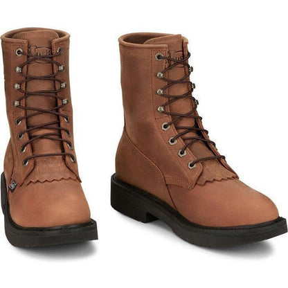 Justin Men's Livestock 8" Round Toe Western Work Boot -Brown- OW760  - Overlook Boots