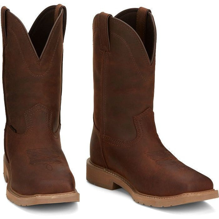 Justin Men's Buster 11" Steel Waterproof Western Work Boot -Brown- SE3101 - Overlook Boots