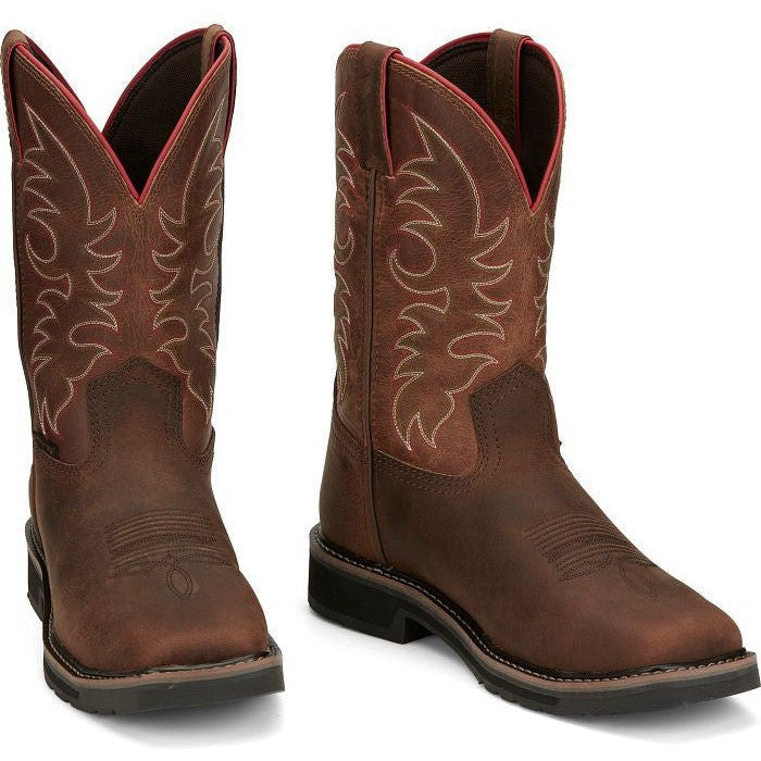 Justin Men's Driller II 11" Waterproof Steel Toe Western Work Boot -Brown- SE3117 - Overlook Boots