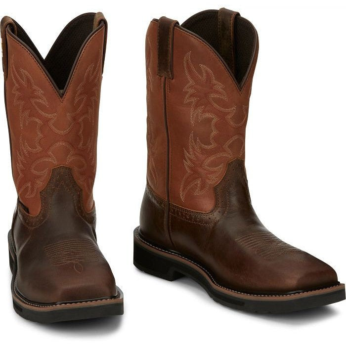 Justin Men's Actuator 11" Composite Toe Western Work Boot -Brown- SE4300 - Overlook Boots