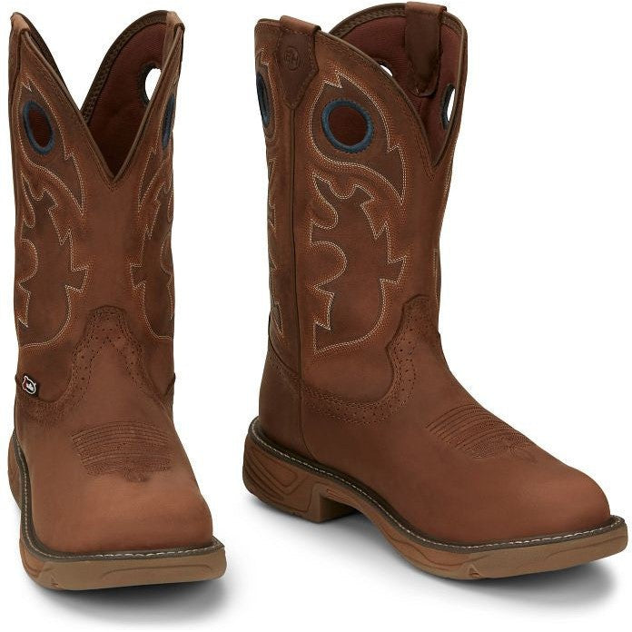 Justin Men's Rush 11" Round Toe Waterproof Western Work Boot -Brown- SE4332 - Overlook Boots