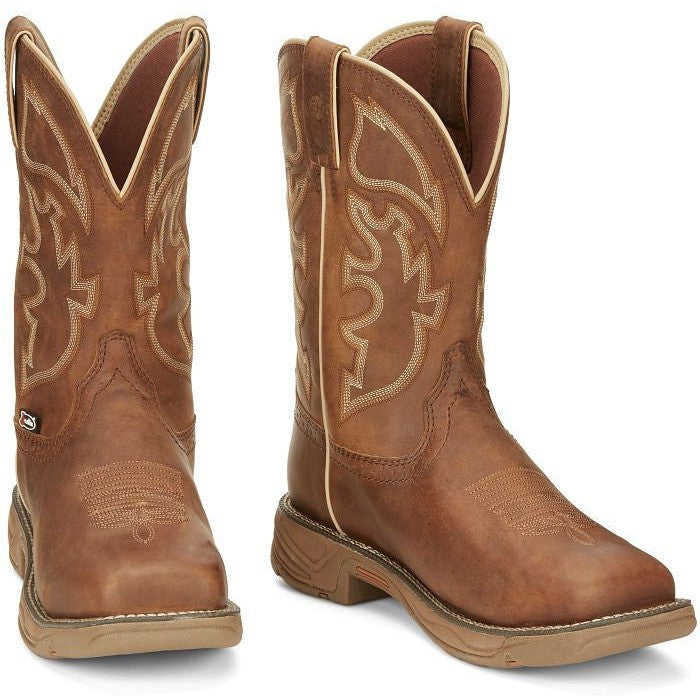 Justin Men's Rush 11" Steel Toe Waterproof Western Work Boot -Tan- SE4340 - Overlook Boots