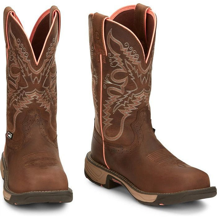 Justin Women's Rush 11" Composite Toe Waterproof Western Work Boot -Brown- SE4357 - Overlook Boots