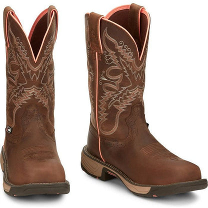 Justin Women's Rush 11" Composite Toe Waterproof Western Work Boot -Brown- SE4357 - Overlook Boots