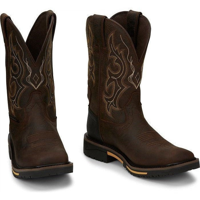 Justin Men's Joist 11" Waterproof Western Work Boot -Brown- SE4624  - Overlook Boots