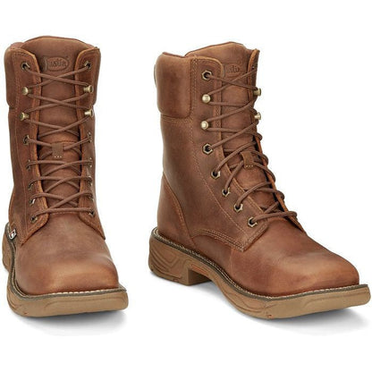 Justin Men's Rush 8" Waterproof Lace Up Western Work Boot -Brown- SE467 - Overlook Boots