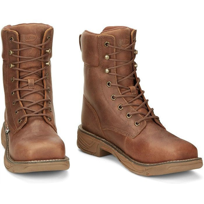 Justin Men's Rush 8" Nano Composite Toe Waterproof Western Work Boot -Brown- SE468 - Overlook Boots
