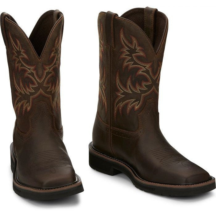 Justin Men's Driller 11" Square Toe Western Work Boot -Brown- SE4681  - Overlook Boots