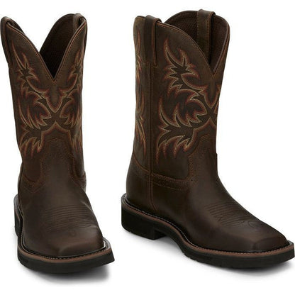 Justin Men's Driller 11" Square Toe Western Work Boot -Brown- SE4681  - Overlook Boots