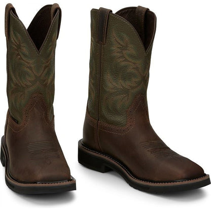 Justin Men's Driller 11" Steel Toe Western Work Boot -Brown/Green- SE4688 - Overlook Boots