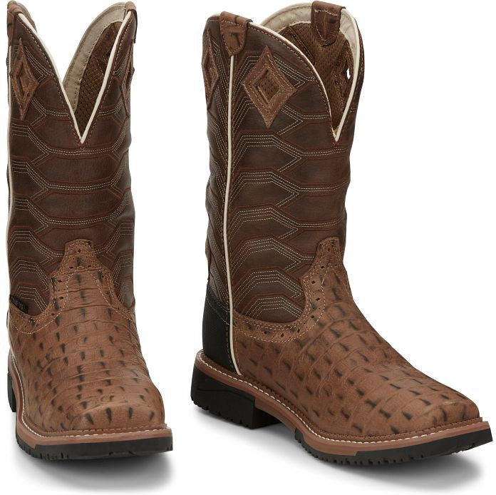 Justin Men's Derrickman 12" Composite Toe Waterproof Western Work Boot -Tan- SE4839 - Overlook Boots