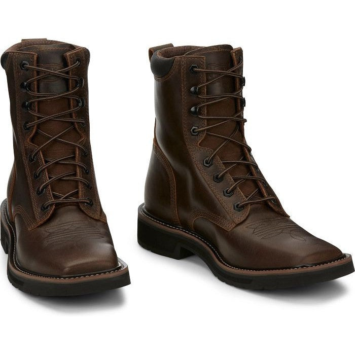 Justin Men's Pulley 8" Lace Western Work Boot -Brown- SE681  - Overlook Boots