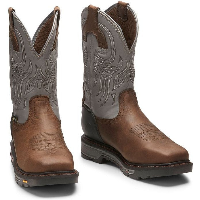 Justin Men's Tanker 11" Steel Toe Western Work Boot -Brown- WK2102  - Overlook Boots