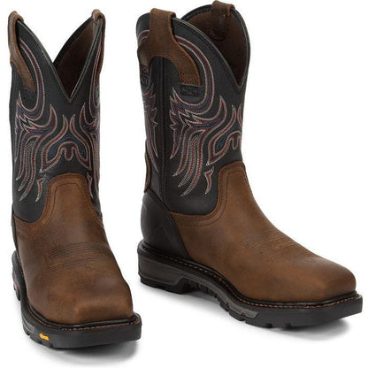 Justin Men's Tanker 11" Steel Toe Western Work Boot -Brown- WK2104  - Overlook Boots