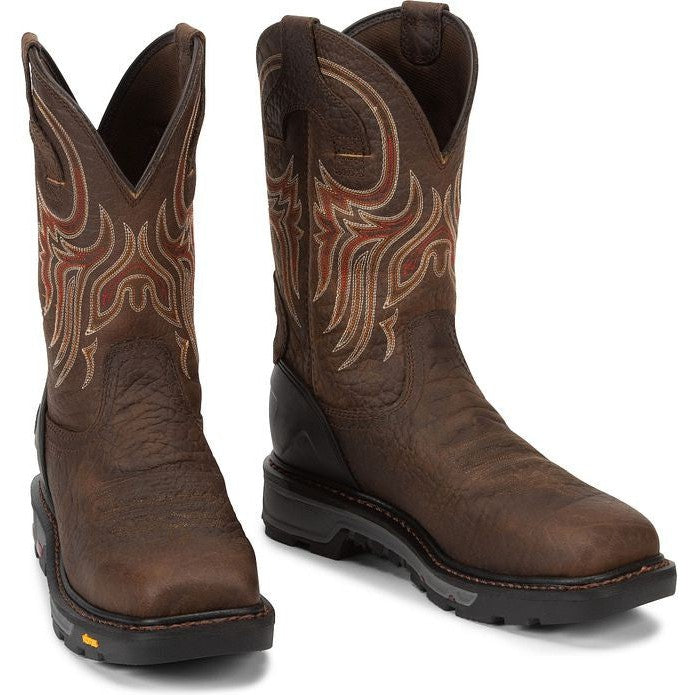 Justin Men's Driscoll 11" Steel Toe Western Work Boot -Brown- WK2111  - Overlook Boots