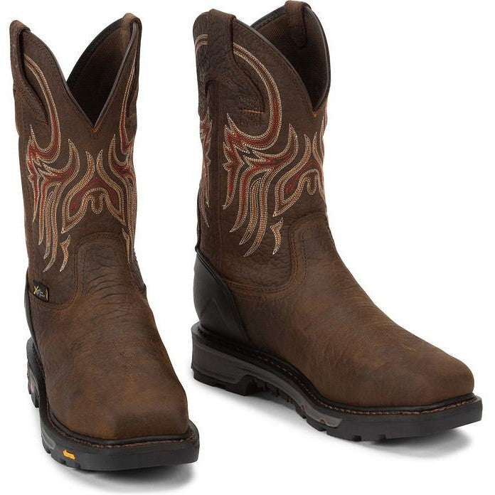 Justin Men's Driscoll 11" Steel Toe Metguard Western Work Boot -Brown- WK2112  - Overlook Boots