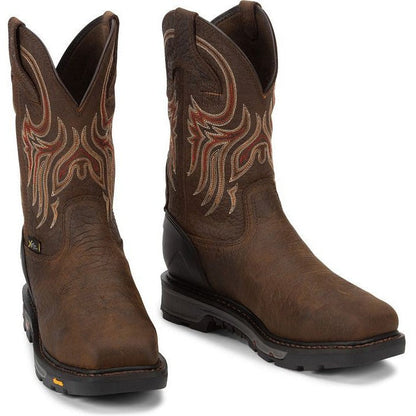 Justin Men's Driscoll 11" Steel Toe Metguard Western Work Boot -Brown- WK2112  - Overlook Boots